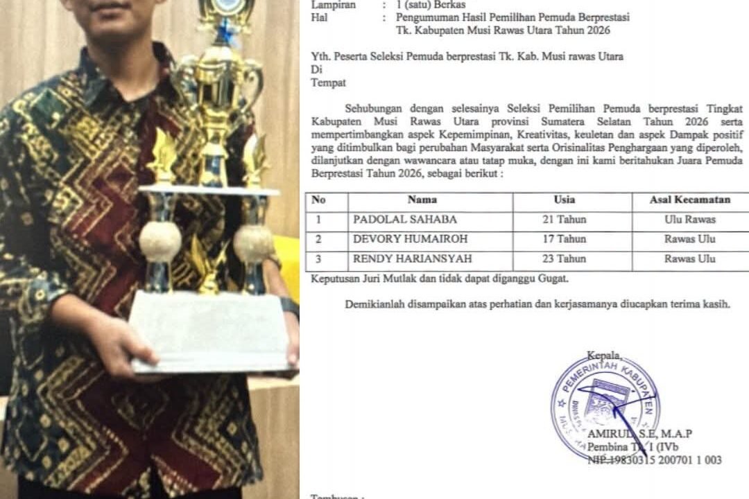 Putra Desa Napallicin Raih Juara I Pemuda Berprestasi 2026 Tingkat Kabupaten Muratara